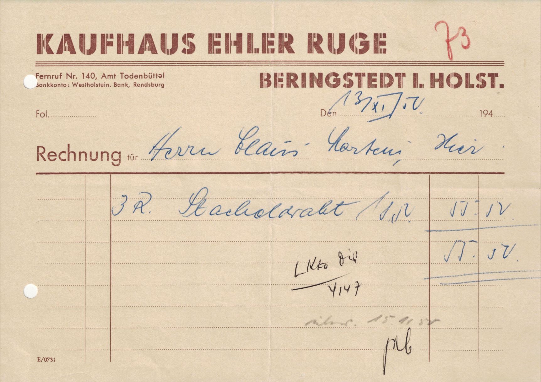 Kaufhaus Ruge Rechnung 1950 für website