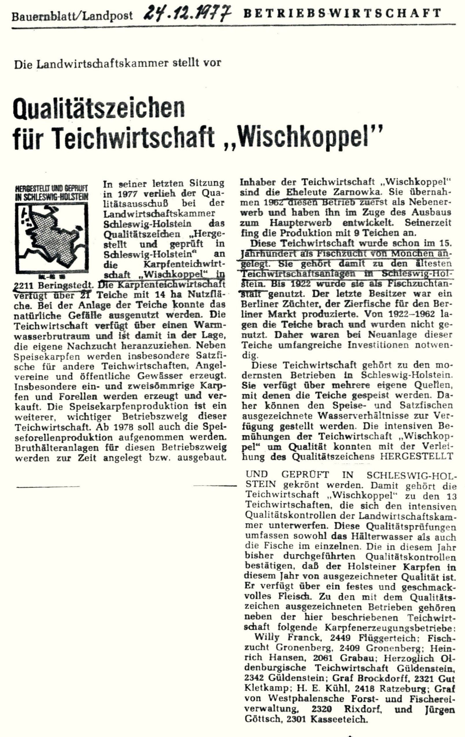 Wischkoppel Artikel im Bauernblatt